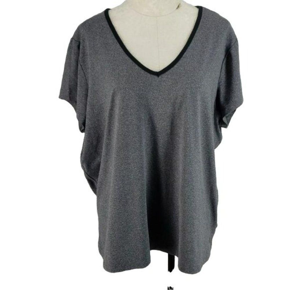 Lane Bryant FullBeauty Gray Short Sleeve Sport Athletic V Neck T Shirt Sz 22/24
